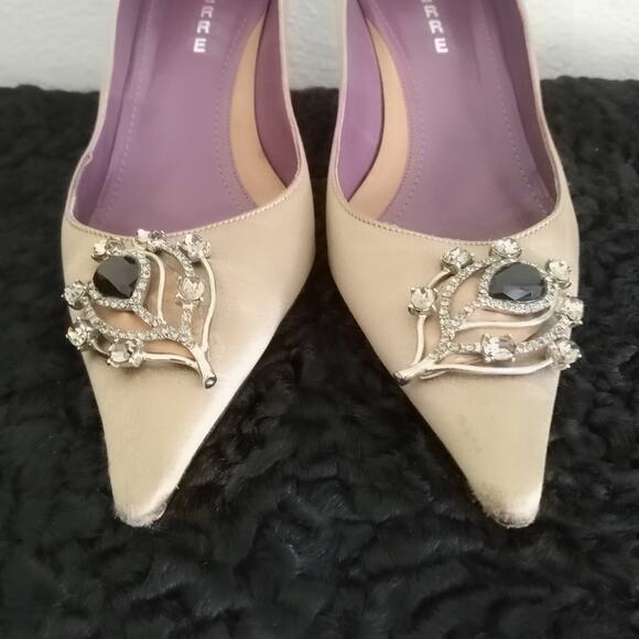 Vintage LERRE RYKIEL Pumps Swarovski SZ 39 * 8.5 Taupe Satin Heels RARE COLAB - Picture 6 of 9